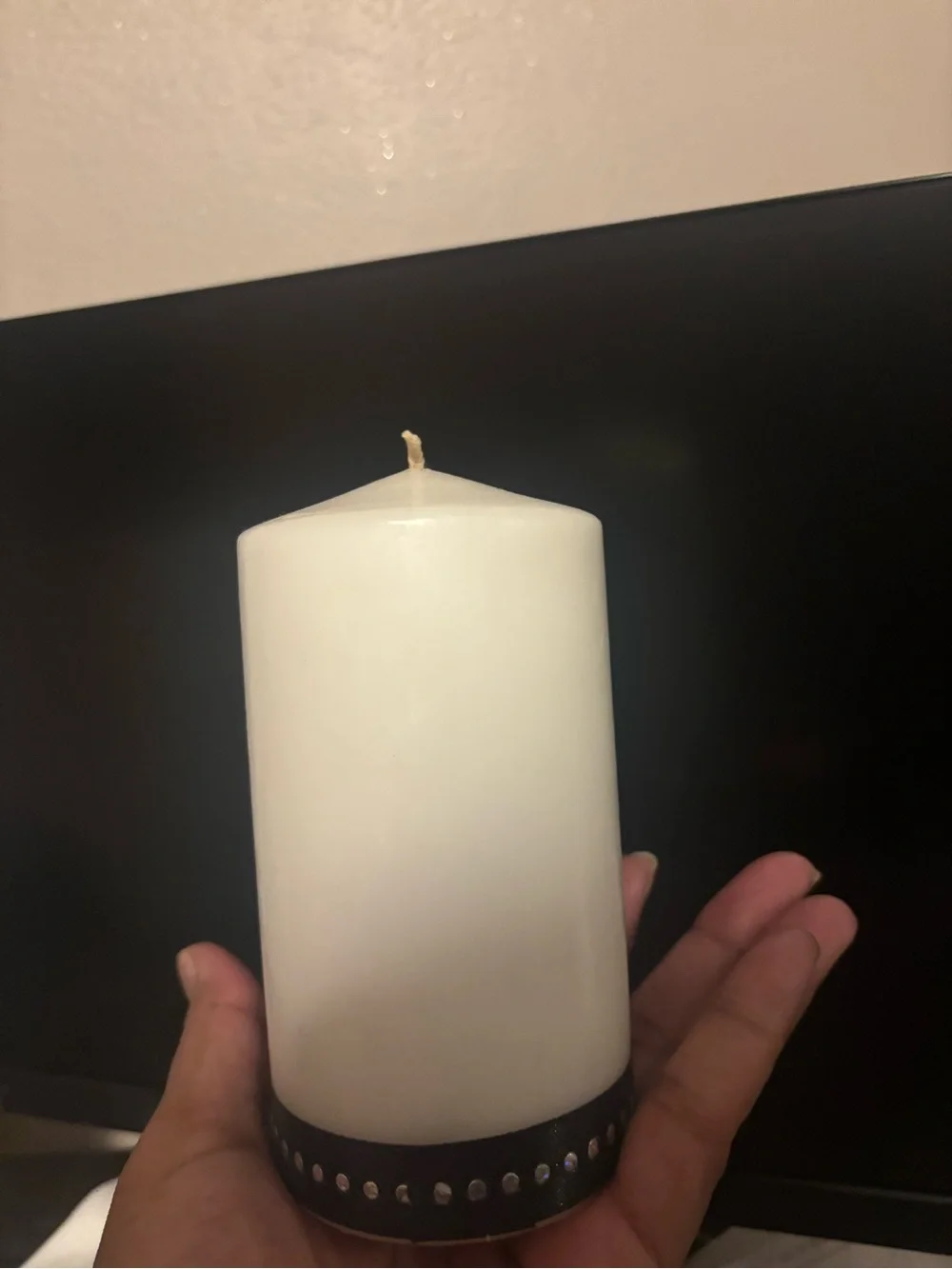 CHANEL White Decorative Pillar Candle with Pink Crystal Logo
